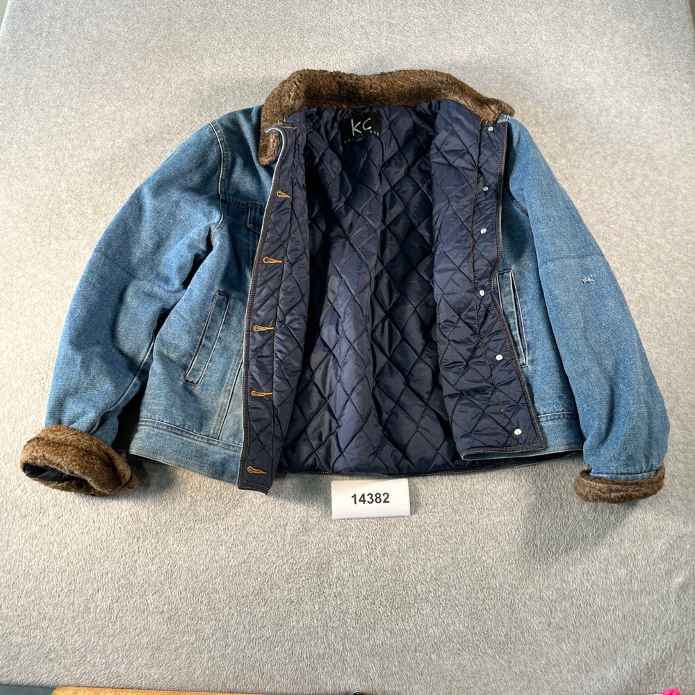 KC Collections Jacket Womens XL Blue Denim Quilted Lined Collared Button Front